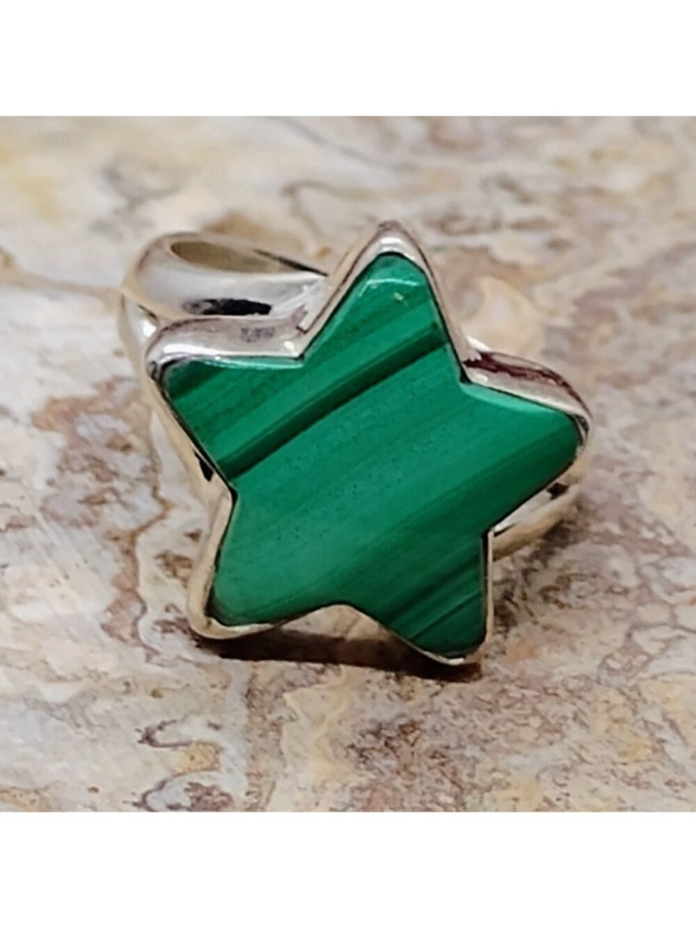 Handmade Sterling Silver Malachite Star Shaped Ring Size 6.5